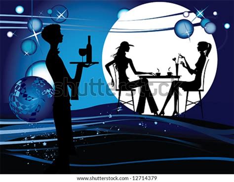 Two Women In The Cafe Silhouette Of The Couple In The Cafe Vector Illustration
