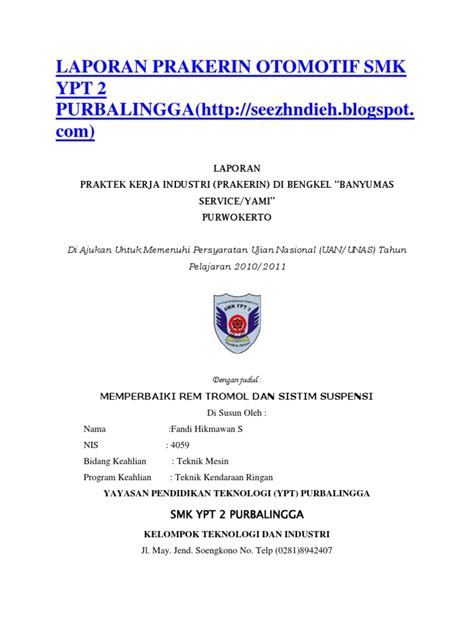 Contoh Laporan Prakerin Smk Jurusan Mesin Berbagai Contoh