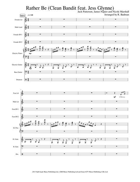Rather Be Clean Bandit Sheet Music For Piano Trumpet Guitar Bass