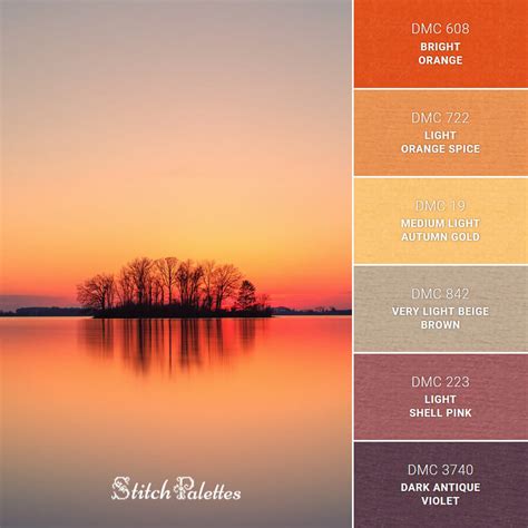 Sunset Island Embroidery Color Palette With Thread Codes