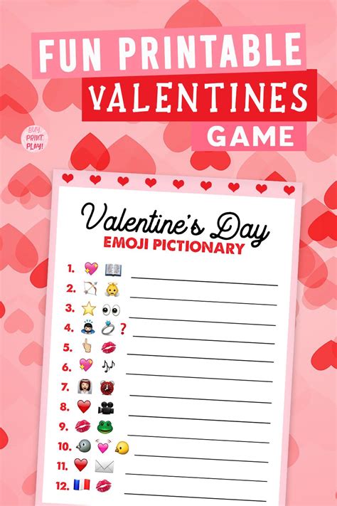 Valentines Emoji Pictionary Valentines Day Printable Game Etsy