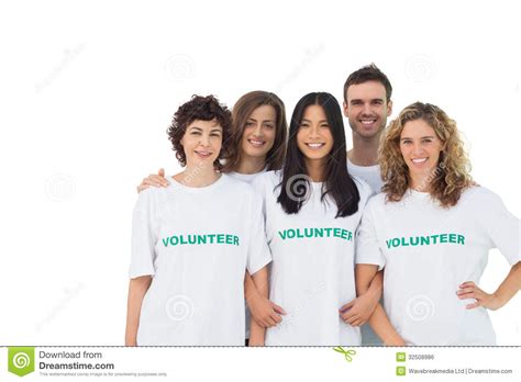 Smiling Group Of Volunteers Standing Stock Photo - Image of hair, adult ...