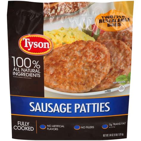Tyson Fully Cooked All Natural Original Pork Sausage Patties 4 Lb