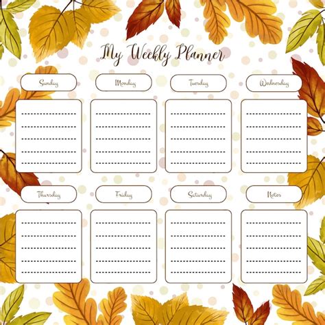 Premium Vector Weekly Planner With Autumn Theme