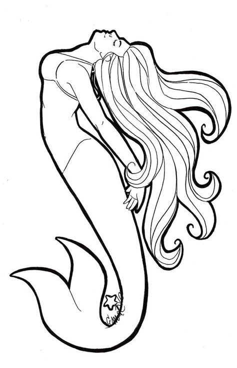 Mermaid Lineart By Emma Jen On Deviantart Easy Mermaid Drawing