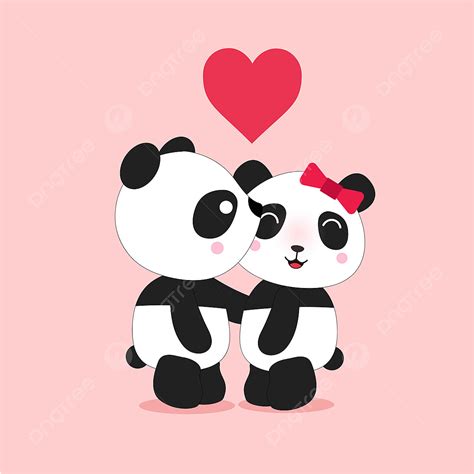 Lindo Panda Romántica Pareja Besándose En Estilo De Dibujos Animados