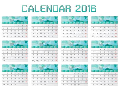 12 Month Calendar 2016 Stock Illustrations 153 12 Month Calendar 2016