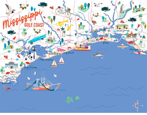 Mississippi Gulf Coast Map Illustrated City Map Illustrated