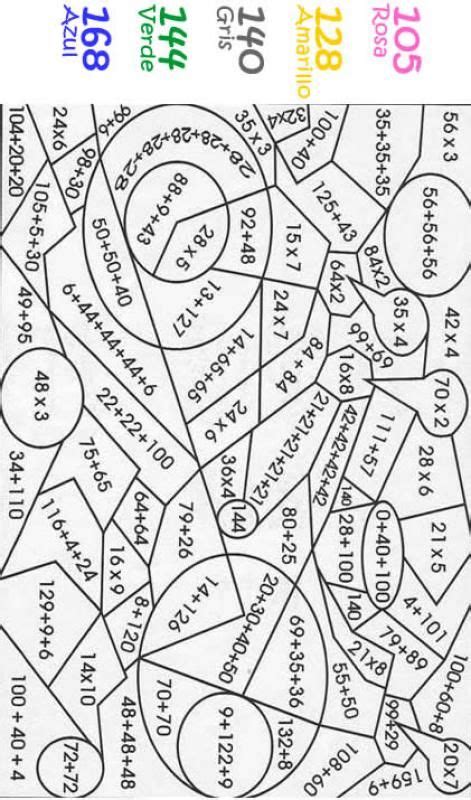 Multiplicaciones Para Colorear Quinto Grado - páginas para colorear