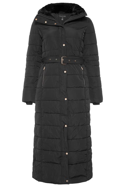Black Quilted Belted Maxi Puffer Coat Long Tall Sally
