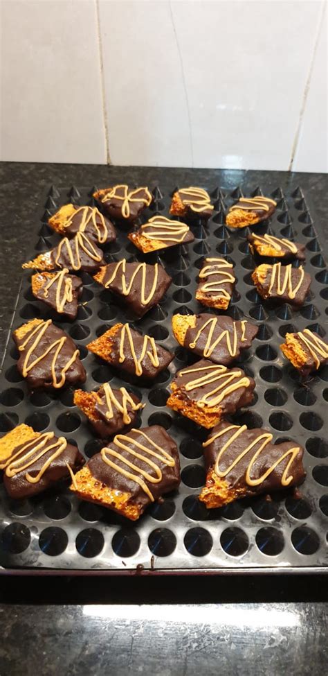 Homemade Honeycomb Dipped In Chocolate With A Drizzle Of Caramel Rbaking