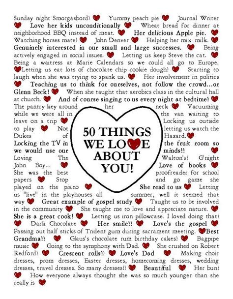 Things We Love About You Printable Poster T Birthdays Etsy 50th