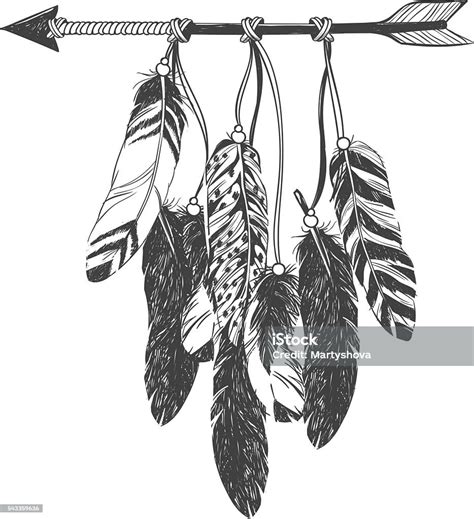 Native American Indian Dreamcatcher With Feathers Stock Illustration