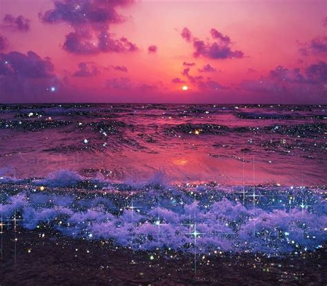 The Sun Is Setting Over The Ocean And Stars Are In The Sky Above The Water