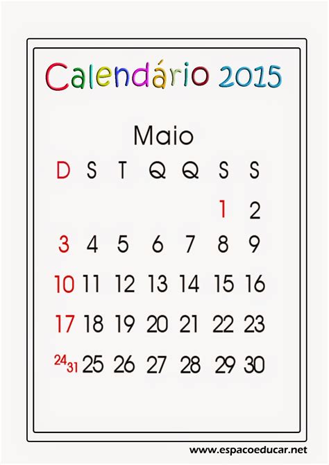 EspaÇo Educar Calendário 2015 Pronto Para Imprimir