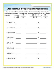 Multiplication Associative Property Worksheets For 3rd Grade