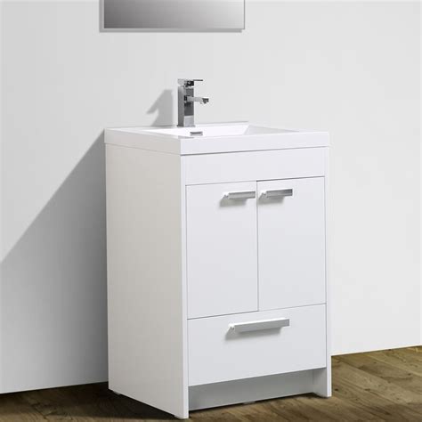 Vanity cabinet is equipped with 3 drawers and 4 door with storage shelves. 60cm White bathroom vanity with bottom drawer