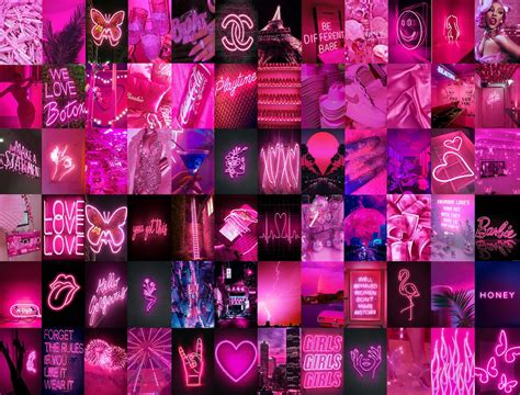Pink Neon Photo Collage Kit Hot Pink Aesthetic Baddie Room Etsy