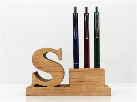 Pen Holder Personalized Wooden Desk Pen Holder With Letter Etsy