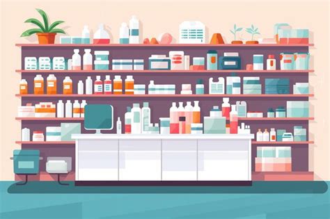 Premium Ai Image A Pharmacy Counter With Shelves Filled With