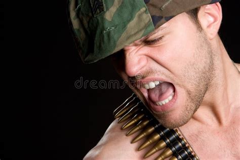 Yelling Army Man Stock Image Image Of Camouflage Bullets 13365931