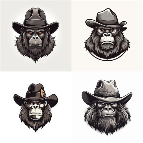 Premium Ai Image Gorilla Cowboy Hat Logo Mascot 8