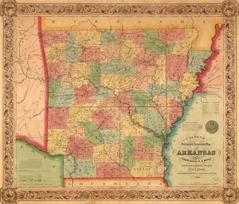 Arkansas State 1854 Historic Map By Colton Reprint