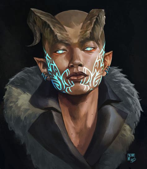 A Digital Painting Of A Man With Blue Eyes And An Elf S Head Painted On