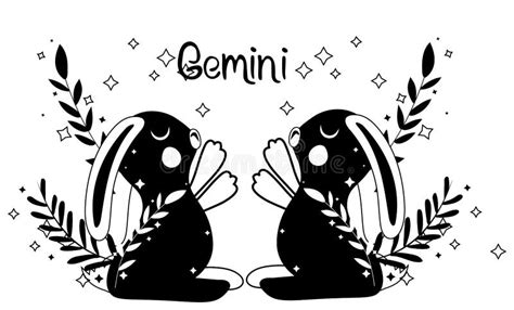 Black And White Gemini Astrological Sign Cute Zodiac Sign With