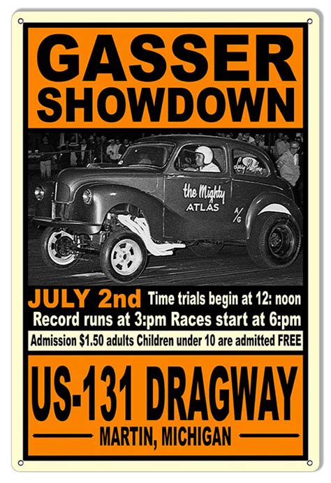 Gasser Showdown Us 131 Motor Speedway Reproduction Sign 12x18