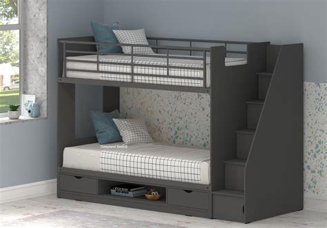 Cameo Deluxe Grey Bunk Bed With Stairs Sleepland Beds