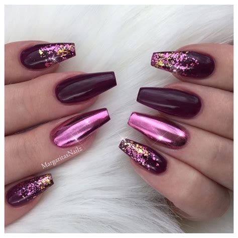 Pink Chrome And Ombré Coffin Nails - Nail Art Gallery Use eyeshadow stick to pick the powder and apply it onto your nails 4.