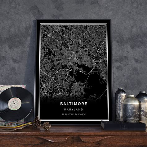 Giclée Art And Collectibles Scandinavian Map Black And White Map City Map