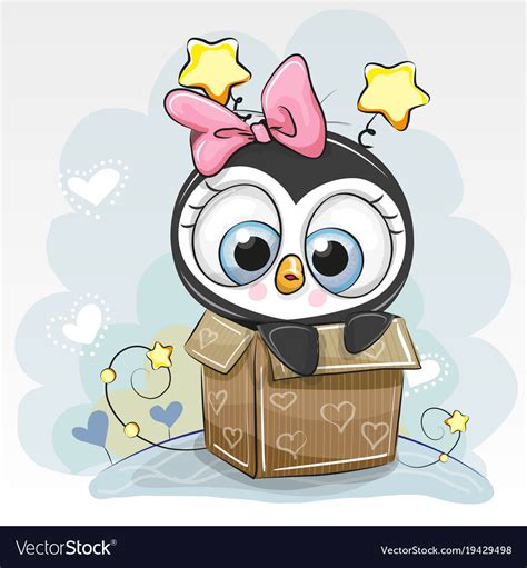 Birthday Card With A Cute Cartoon Penguin Girl Vector Image