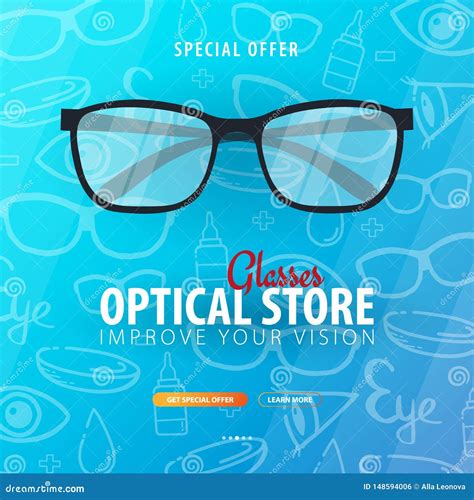 Banner For Glasses Clinic Or Optical Store With Eye Glasses Hand Draw