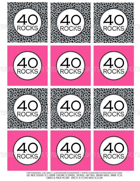 Printable 40th Birthday Cupcake Toppers 40 Rocks T Tags For Your