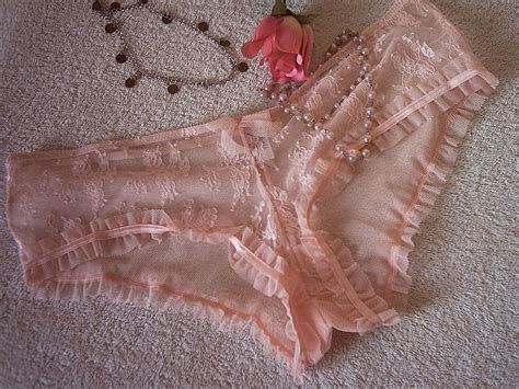 Cute And Sexy Peach Sheer Lace Shorty Panties Frilly Knickers Xl Ebay