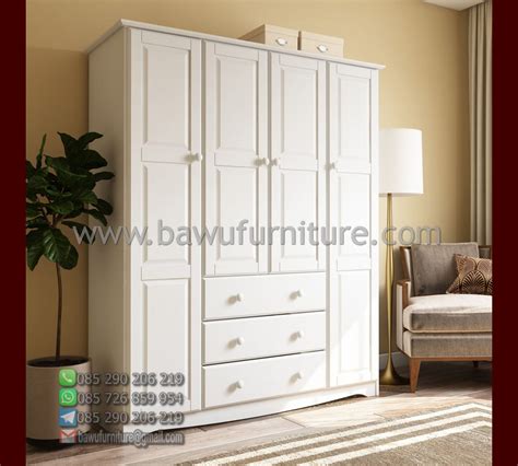 Lemari Pakaian 4 Pintu Putih Model Minimalis Terbaru Bawu Furniture