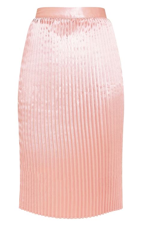Pink Satin Pleated Midi Skirt Skirts Prettylittlething Usa