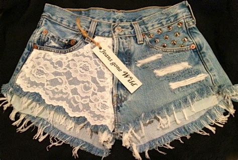 Items Similar To Lace High Waist Destroyed Denim Shorts Super Frayed