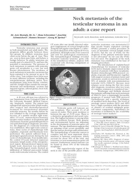 Neck Metastasis Of The Testicular Teratoma In An Adult A Case Report