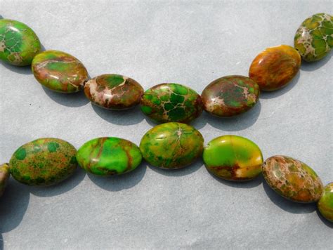 Lime Green Jasper Oval Stone Beads 16mm
