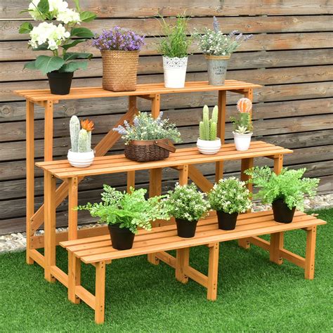 3 Tier Wide Wood Flower Pot Step Ladder Plant Stand By Choice Products
