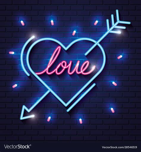 Heart With Lettering Love Neon Lights Royalty Free Vector