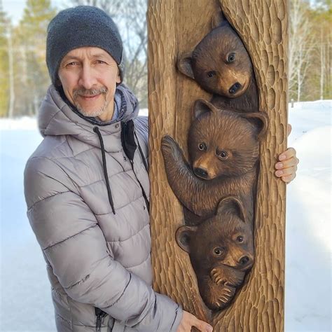 Wooden Bear Hand Carved Bears Sculpture Bear Wall Decor Bear Etsy