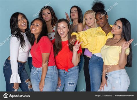 Group Diverse Happy Teen Friends Hanging Out Together Stock Photo By