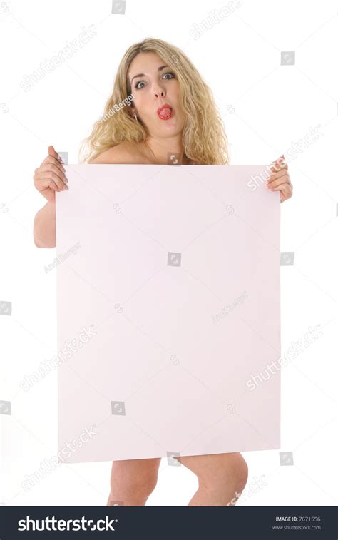Surprised Naked Blonde Holding Blank Sign Stock Photo Edit Now