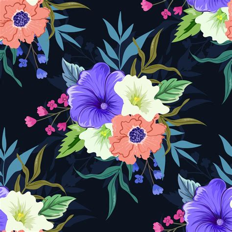 Colorful Botanical Seamless Floral Pattern On Dark Background 2201716