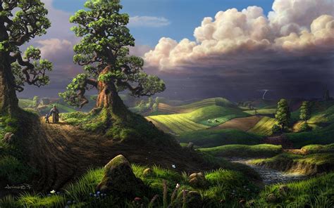 Digital Art Fantasy Art Clouds Nature Landscape Trees