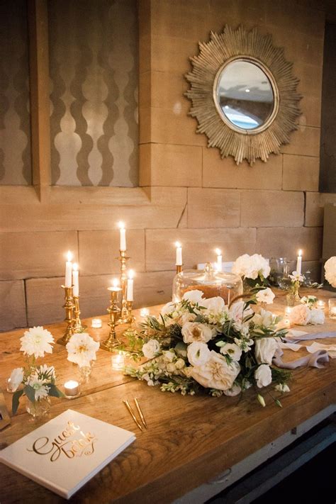 Wedding guests can leave their signature and wishes for the happy couple in this guest book. Candle Light Guest Book Table | Romantic wedding decor ...